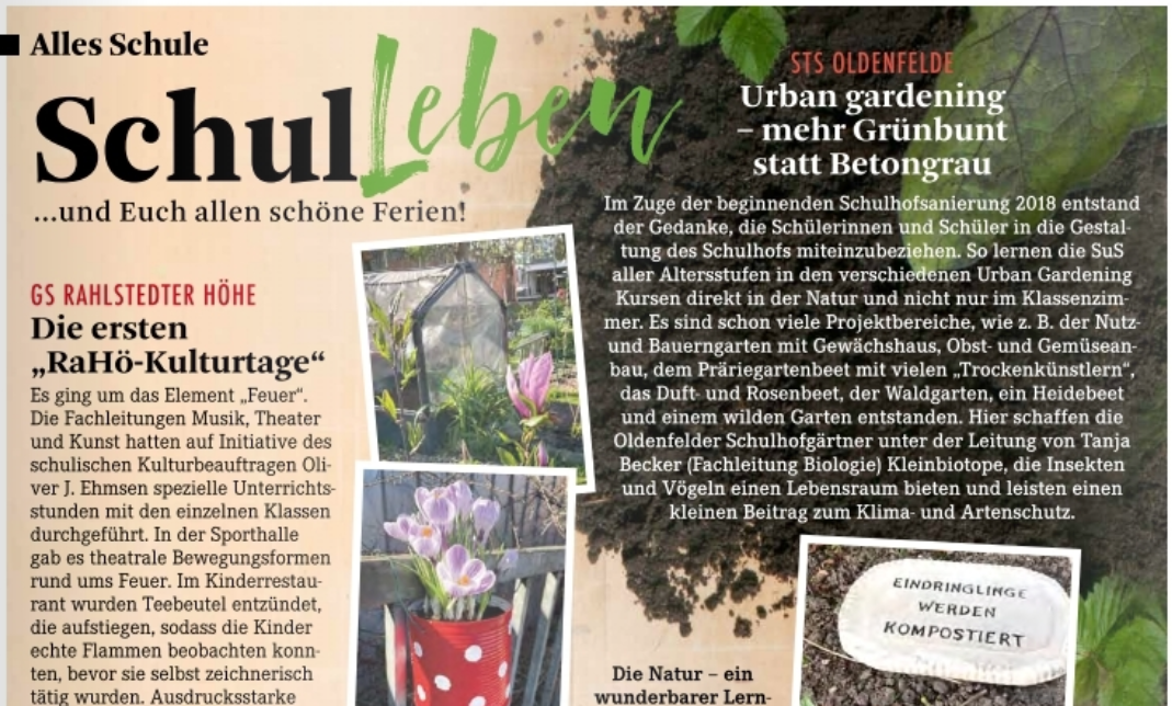 Die Oldenfelder Schulhofgärtner in der Juniausgabe vom Rahlstedter Leben