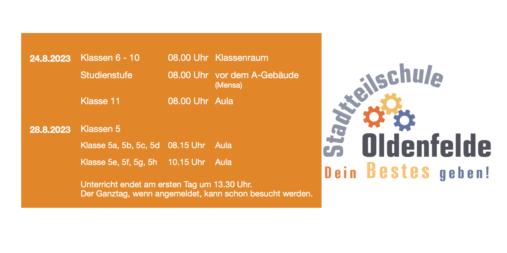 Start nach den Sommerferien