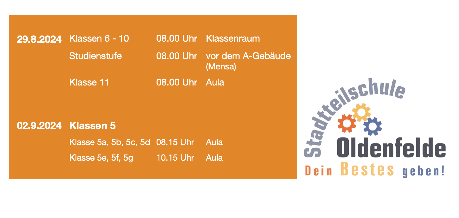 Start nach den Sommerferien